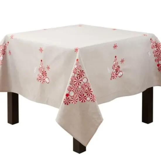 Saro Lifestyle Holiday Tablecloth With Peppermint Christmas Tree Design image {5}