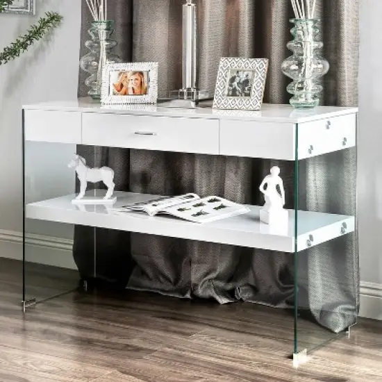 Romna Tempered Glass Sofa Table White - miBasics image {2}