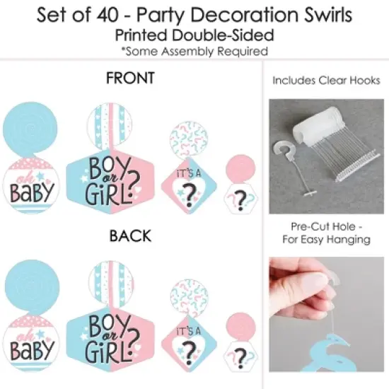Big Dot of Happiness Baby Gender Reveal - Team Boy or Girl Party Hanging Decor - Party Decoration Swirls - Set of 40 image {4}