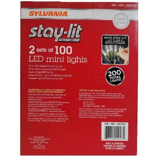 Sylvania Stay-Lit Platinum 2 set of 100 LED Mini Lights Pure White image {2}