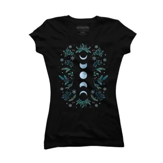 Junior's Design By Humans Moonlight Garden - Teal Snow By EpisodicDrawing T-Shirt image {4}
