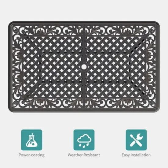 59'' Cast Aluminum Outdoor Dining Table Outdoor Patio Table for 6 Patio Dining Table with 2" Umbrella image {5}