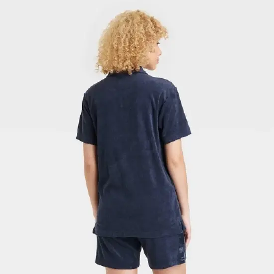 Houston White Adult Johnny Color Terry Short Sleeve Collared Polo Shirt - Navy Blue image {1}