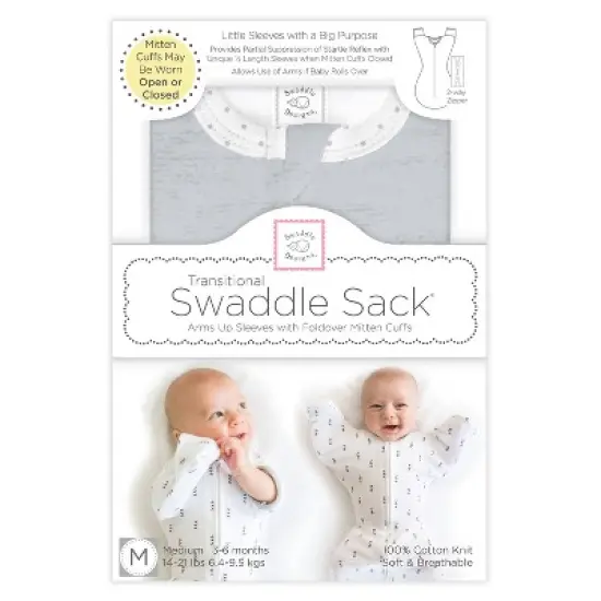 Transitional Swaddle Sack with Arms Up Half-Length Sleeves and Mitten Cuffs Wearable Blanket - Heathered Gray with Stripe image {4}