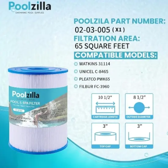 Poolzilla Replacement Spa Filter for Watkins 31114, Unicel C-8465, Pleatco PWK65, Filbur FC-3960, 71827, 71828, Tiger River Caspian image {1}