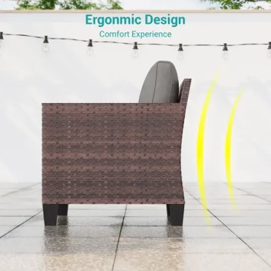 Sonkuki Outdoor Wicker Patio 3-Seat Sofa, PE Rattan Conversation Set With All-Weather Cushions image {2}