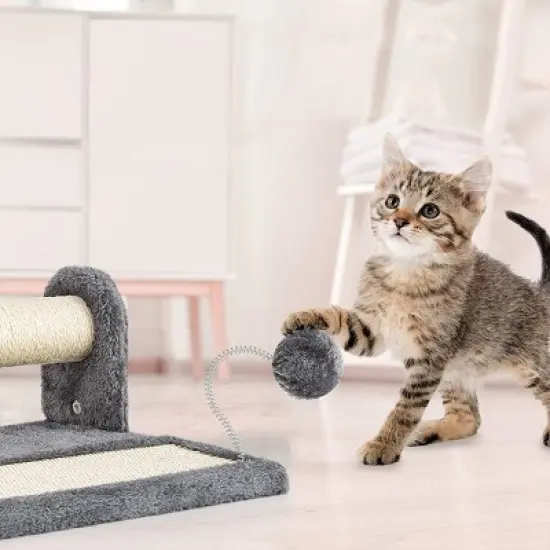 PAWBEE Cat Scratching Post & Scratching Pad &ndash; 14.5&rdquo; Cat Post & Scratching Board With Soft Play Ball Toy - Covered with Natural Sisal Rope image {4}
