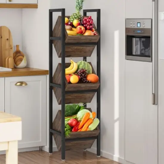 Lirago Brown Powder Coated Metal and Particle Board 3-Tier Wine Rack 14.6x11.8x51.2 Inch Freestanding Storage image {1}