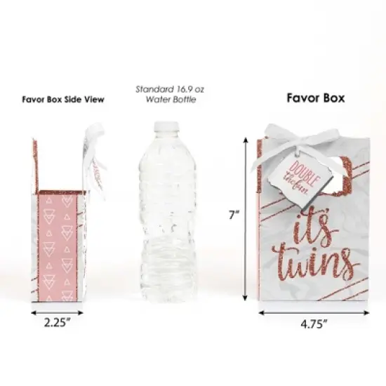 Big Dot of Happiness It's Twin Girls - Pink and Rose Gold Twins Baby Shower Favor Boxes - Set of 12 image {1}