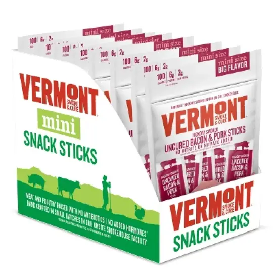Snack Sticks by Vermont Smoke & Cure &ndash; Hickory Smoked &ndash; Uncured Bacon Pork &ndash; GlutenFree &ndash; Healthy Meat Protein  .5 ounce &ndash; 3oz Pouch &ndash; Pack of 8. image {4}