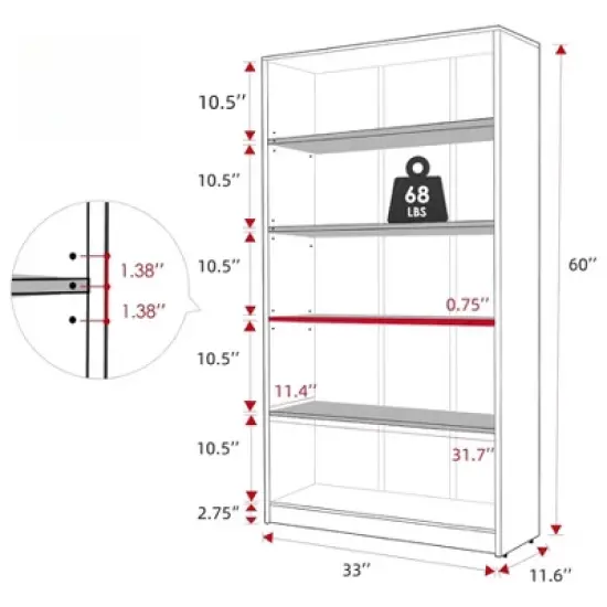 FONTOI Decorative Bookshelf, Modern Bookcase with 5 Layers, Adjustable Bookshelf for Kids Room, Bedroom, Classroom, White, 11.6"*60"*33" image {1}