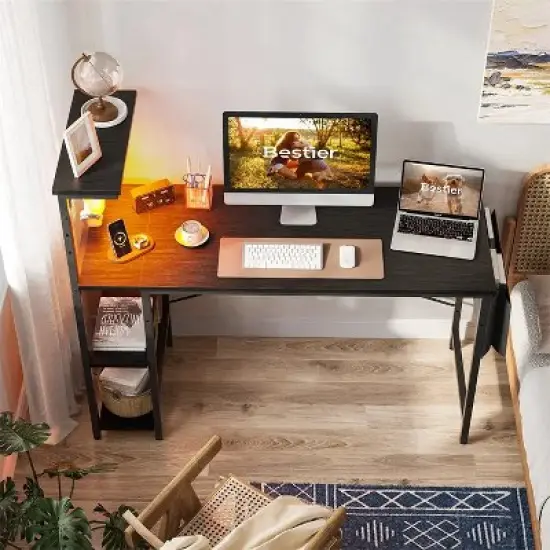 Bestier 52 Inch LED Gaming Desk with 4 Tiers Shelves & Storage Bag image {7}