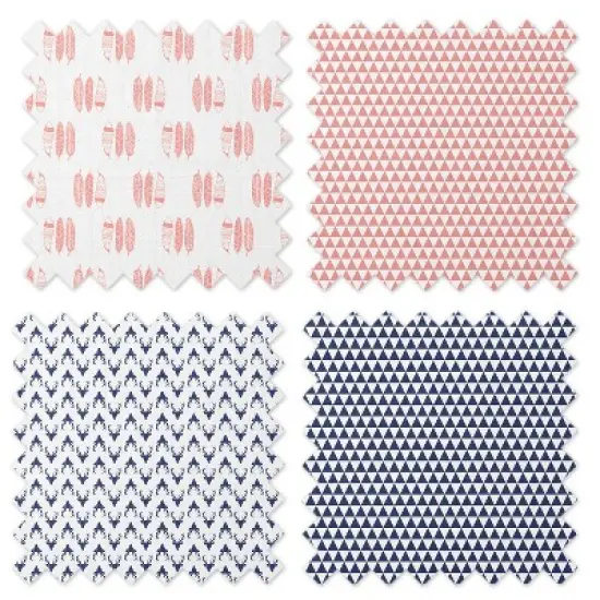 Bacati - Olivia Coral/Navy Muslin Buck/Feathers/Triangles Swaddling Blankets set of 4 image {4}