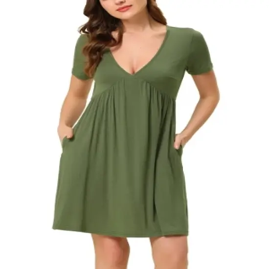 cheibear Womens Pajama Dress Nightdress V Neck Soft Stretchy Lounge Nightgown image {5}
