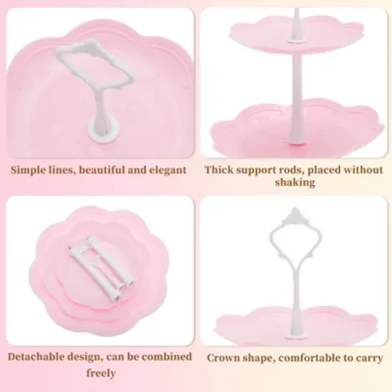 Unique Bargains 3 Tier Dessert Cupcake Stand Holder Round with Tiered Serving Tray for Donuts Fruits White Pink image {2}