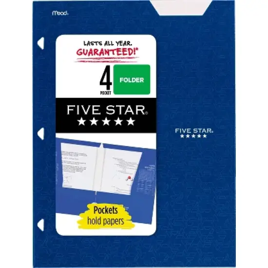 Mead Five Star 4 Pocket Solid Paper Folder (Colors May Vary): Multicolor Stationery, 3 Hole Punched, 25 Sheet Capacity image {1}