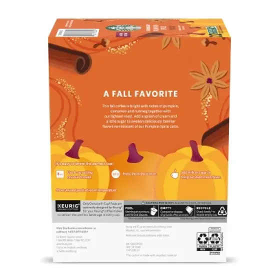 Starbucks Pumpkin Spice Flavored Light Roast Keurig K-Cup Coffee Pods - 22ct image {8}