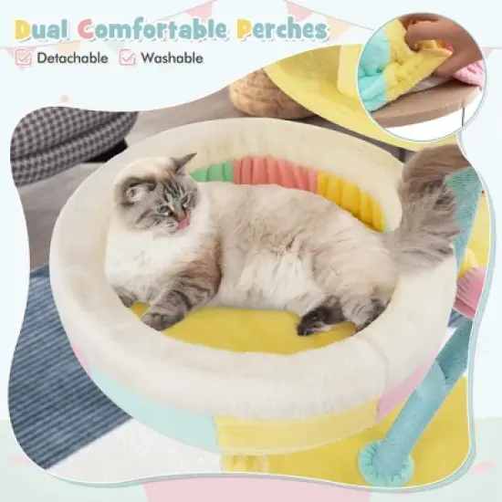 Costway Multi-Layer Cat Tree Cat Tower with Open Condo 2 Removable Perches Dangling Balls image {6}