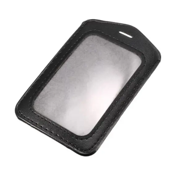 Unique Bargains Faux Leather Neck Strap Vertical Bussiness Card Holder Black 4.3" x 2.8'' image {6}