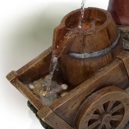 24" Vintage Red Water Pump With Wheelbarrow Fountain Small - Alpine Corporation image {4}