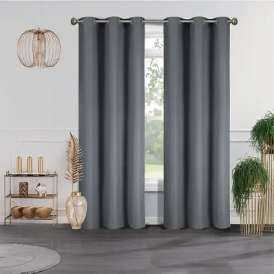 38" x 84" Solid Blackout Thermal Grommet Curtain Panels (Set of 2 Black) image {12}