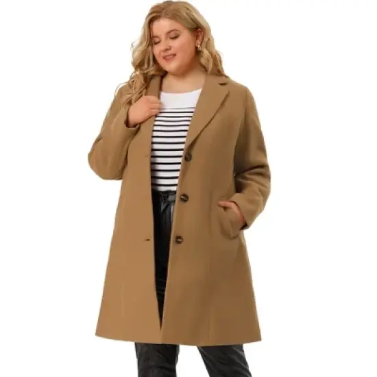 Agnes Orinda Women's Plus Size Winter Notched Lapel Single Breasted Pea Coat image {8}