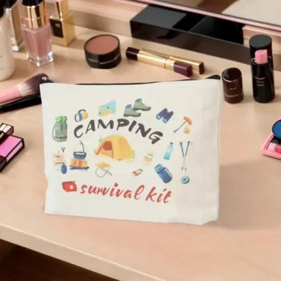 Unique Bargains Durable Outdoor Camping Items Pattern Makeup Bag Beige 1 Pc image {4}