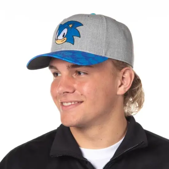 Sonic The Hedgehog Embroidered Face Pre-Curved Bill Adjustable Snapback Hat Cap Grey image {5}