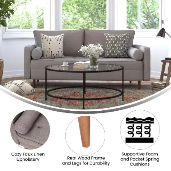 Flash Furniture Hudson Mid-Century Modern Sofa with Tufted Upholstery & Solid Wood Legs image {5}