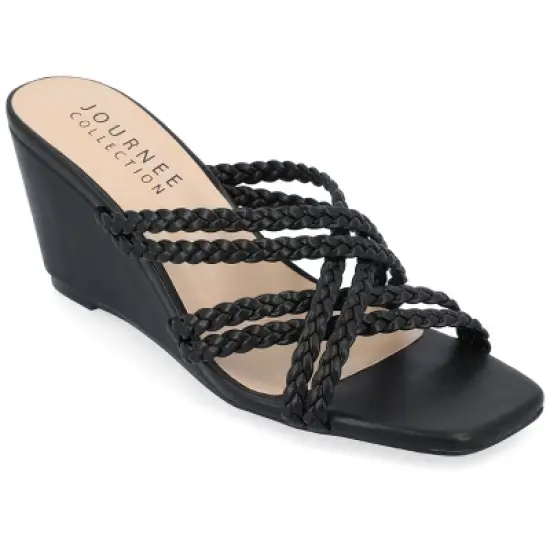 Journee Collection Womens Baylen Braided Strap Slip On Wedge Sandals image {10}