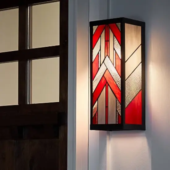 16.25" 1-Light Mission Style Rectangular Outdoor Stained Glass Wall Sconce Red - River of Goods image {1}