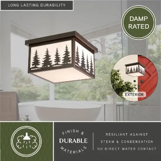 VAXCEL Yosemite Bronze Rustic Tree Square Indoor Outdoor Flush Mount Ceiling Light image {4}