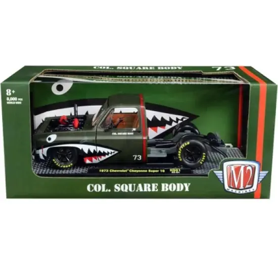 1973 Chevrolet Cheyenne Super 10 Bedless Truck #73 Matt Dark Green w/Graphics 1/24 Diecast Model Car by M2 Machines image {2}