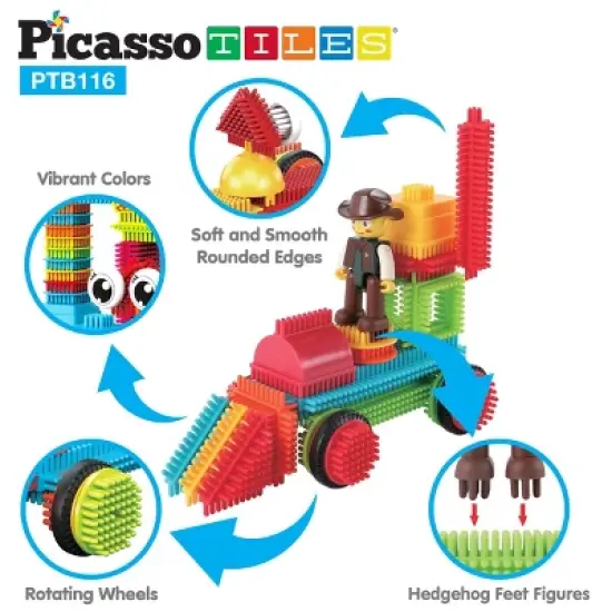 PICASSO-TILES Magnetic Tiles for Kids, 116PCS Hedgehog Playset, Construction STEM Building Blocks Educational Toy image {10}