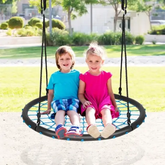 Costway 40'' Spider Web Tree Swing Set w/ Adjustable Hanging Ropes Kids Play Set BlueGreenOrange image {3}