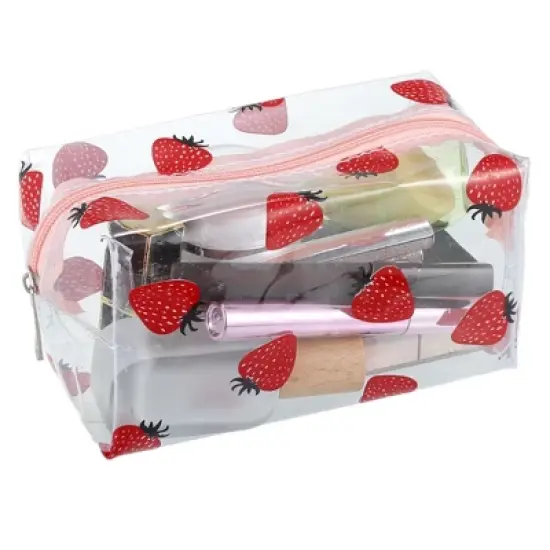 Unique Bargains Portable PVC Clear Makeup Bag Strawberry Red 1 Pc image {3}