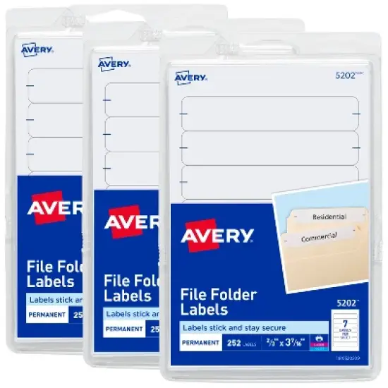 Avery Easy Peel Permanent File Folder Labels on 4" x 6" Sheets, 2/3" x 3-7/16", White, 3 Pack, 756 Labels Total (32131) image {8}