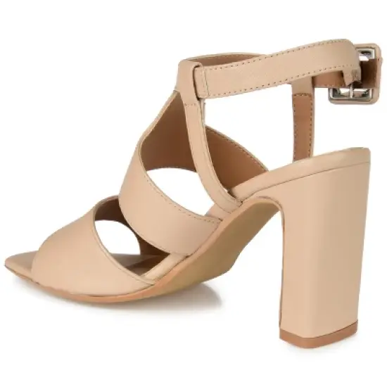 Journee Signature Womens Genuine Leather Beckie Block Heel Open Square Toe Sandals image {6}