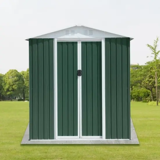 MOEPISY 6FTx4FT Apex Roof Outdoor Tool Storage House Garden Shed With Aluminum Alloy Frame And Sliding Door Green image {6}