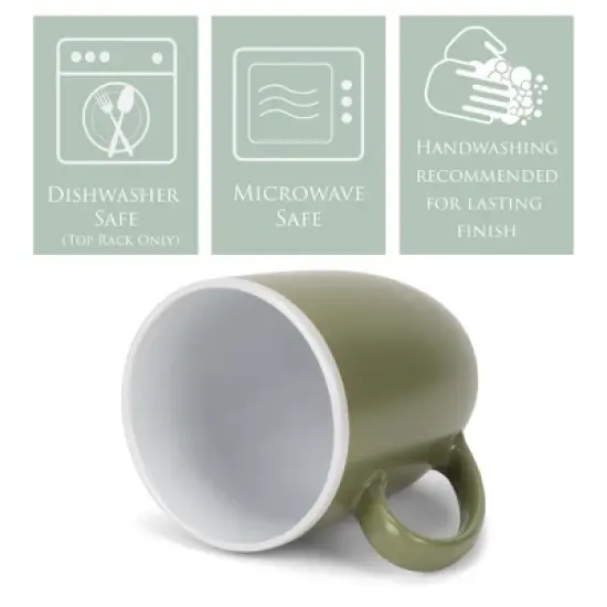 Elanze Designs Solid Color Green White Interior 16 ounce Matte Ceramic Mugs Matching Set of 4 image {2}