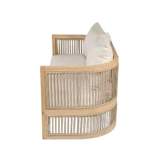 Christopher Knight Home Bonita 54" Outdoor Acacia Wood Upholstered Loveseat with Curved Rope Weave Back image {4}