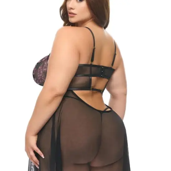 Oh La La Cheri Women's Adela Floral Sheer Babydoll 75-12054X image {1}