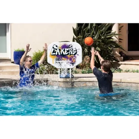 Poolmaster Graffiti Collection NBA LA Lakers Rebounder Poolside Hoop Set Durable All-Weather Base image {3}