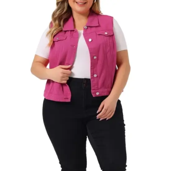 Agnes Orinda Women's Plus Size Buttons with Two Chest Flap Pockets Denim Vests image {14}