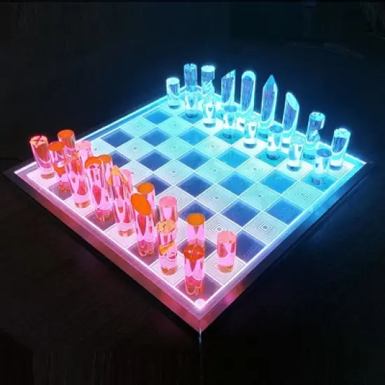 OnDisplay 3D Luxe Acrylic Fire & Ice LED Light Glowing Chess Set image {10}