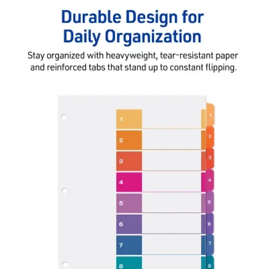 Avery Dividers for 3 Ring Binders, 8 Tabs per Set, Customizable Table of Contents, Multicolor Tabs (3 Sets of 11071) image {4}