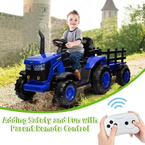 12V Kids Ride-On Tractor with Remote Control, Detachable Trailer, 35W Dual Motors, 3 Speed, 7 LED Lights, Durable Electric Farm Truck Toy image {3}
