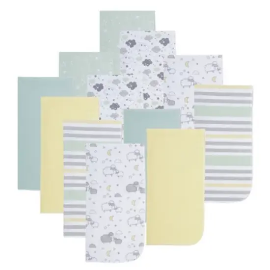 Everyday Kids 12 Pack Burp Cloths &ndash; Soft, Absorbent Cotton Flannel in - Sheeps/Clouds/Stars image {15}