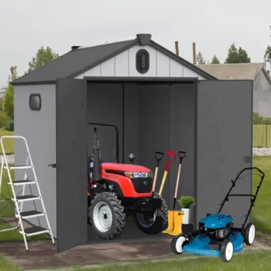 XWT012-1 6*8ft resin plastic storage shed for backyard garden big spire Tool storage image {1}