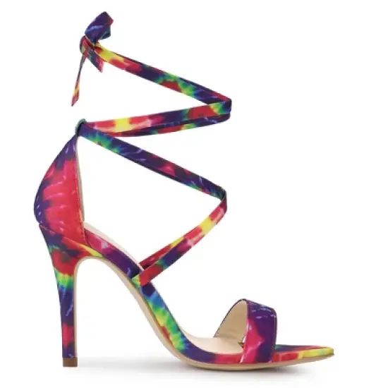 Allegra K Women's Tie Dye Lace Up Stiletto Heel Sandals image {5}
